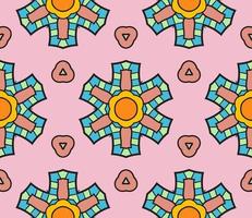 Abstract colorful doodle geometric flower seamless pattern. Floral background. Mosaic, geo tile of thin line ornament. vector