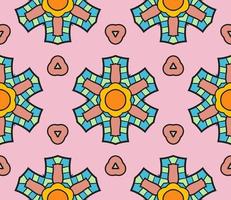 Abstract colorful doodle geometric flower seamless pattern. Floral background. Mosaic, geo tile of thin line ornament. vector