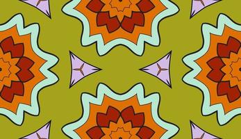 Abstract colorful doodle geometric flower seamless pattern. Floral background. Kaleidoscope mosaic, geo tile of thin line ornament. vector