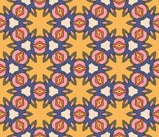Abstract colorful doodle geometric flower seamless pattern. Floral background. Kaleidoscope mosaic, geo tile of thin line ornament. vector