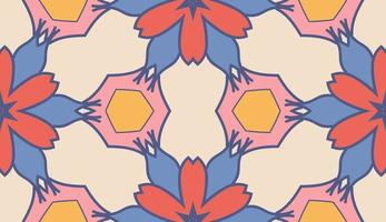Abstract colorful doodle geometric flower seamless pattern. Floral background. Kaleidoscope mosaic, geo tile of thin line ornament. vector