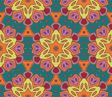 Abstract colorful doodle geometric flower seamless pattern. Floral background. Kaleidoscope mosaic, geo tile of thin line ornament. vector