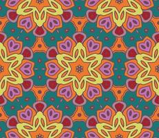 Abstract colorful doodle geometric flower seamless pattern. Floral background. Kaleidoscope mosaic, geo tile of thin line ornament. vector