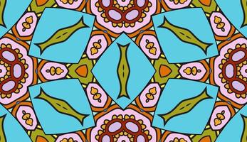 Abstract colorful doodle geometric flower seamless pattern. Floral background. Mosaic, geo tile of thin line ornament. vector