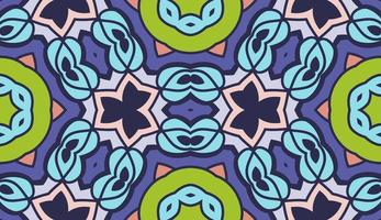 Abstract colorful doodle geometric flower seamless pattern. Floral background. Kaleidoscope mosaic, geo tile of thin line ornament. vector