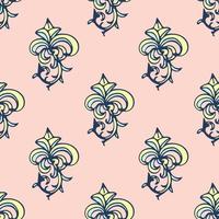 Cute damask, fleur de lis abstract seamless pattern with hand drawn decoration. vector
