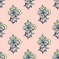 Cute damask, fleur de lis abstract seamless pattern with hand drawn decoration. vector