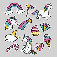 colección de pegatinas de unicornio vector