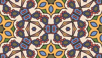 Abstract colorful doodle geometric flower seamless pattern. Floral background. Kaleidoscope mosaic, geo tile of thin line ornament. vector