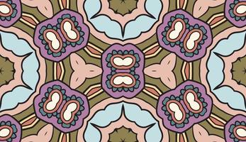 Abstract colorful doodle geometric flower seamless pattern. Floral background. Kaleidoscope mosaic, geo tile of thin line ornament. vector