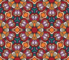 Abstract colorful doodle geometric flower seamless pattern. Floral background. Kaleidoscope mosaic, geo tile of thin line ornament. vector