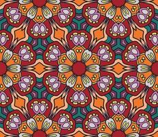 Abstract colorful doodle geometric flower seamless pattern. Floral background. Kaleidoscope mosaic, geo tile of thin line ornament. vector