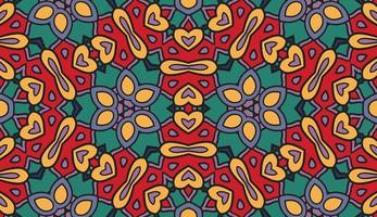 Abstract colorful doodle geometric flower seamless pattern. Floral background. Kaleidoscope mosaic, geo tile of thin line ornament. vector