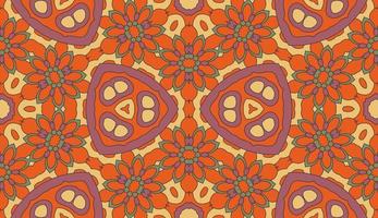 Abstract colorful doodle geometric flower seamless pattern. Floral background. Kaleidoscope mosaic, geo tile of thin line ornament. vector