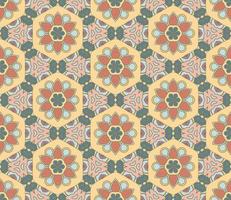 Abstract colorful doodle geometric flower seamless pattern. Floral background. Kaleidoscope mosaic, geo tile of thin line ornament. vector