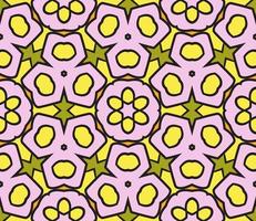 Abstract colorful doodle geometric flower seamless pattern. Floral background. Kaleidoscope mosaic, geo tile of thin line ornament. vector