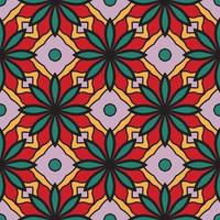Abstract colorful doodle geometric flower seamless pattern. Floral background. Kaleidoscope mosaic, geo tile of thin line ornament. vector