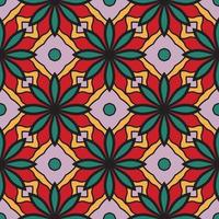 Abstract colorful doodle geometric flower seamless pattern. Floral background. Kaleidoscope mosaic, geo tile of thin line ornament. vector