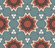 Abstract colorful doodle geometric flower seamless pattern. Floral background. Kaleidoscope mosaic, geo tile of thin line ornament. vector