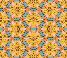Abstract colorful doodle geometric flower seamless pattern. Floral background. Kaleidoscope mosaic, geo tile of thin line ornament. vector