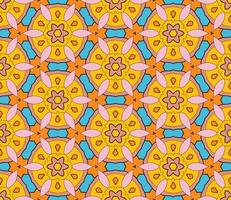 Abstract colorful doodle geometric flower seamless pattern. Floral background. Kaleidoscope mosaic, geo tile of thin line ornament. vector