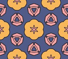 Abstract colorful doodle geometric flower seamless pattern. Floral background. Kaleidoscope mosaic, geo tile of thin line ornament. vector