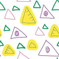 Doodle seamless pattern with triangles on white background. Hand drawn childlike style background. Infinity geometric wrapping paper. vector