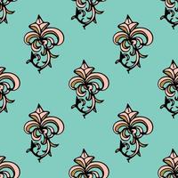 Cute damask, fleur de lis abstract seamless pattern with hand drawn decoration. vector