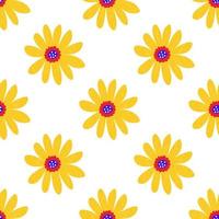 Cute cartoon polka dot flowers in flat style seamless pattern. Floral childlike style background. vector