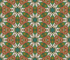Abstract colorful doodle geometric flower seamless pattern. Floral background. Kaleidoscope mosaic, geo tile of thin line ornament. vector