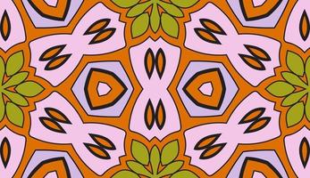 Abstract colorful doodle geometric flower seamless pattern. Floral background. Kaleidoscope mosaic, geo tile of thin line ornament. vector