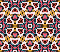 Abstract colorful doodle geometric flower seamless pattern. Floral background. Kaleidoscope mosaic, geo tile of thin line ornament. vector