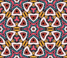 Abstract colorful doodle geometric flower seamless pattern. Floral background. Kaleidoscope mosaic, geo tile of thin line ornament. vector