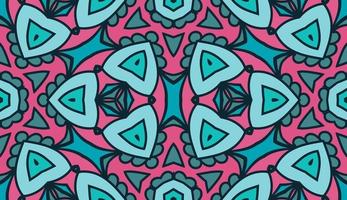 Abstract colorful doodle geometric flower seamless pattern. Floral background. Kaleidoscope mosaic, geo tile of thin line ornament. vector
