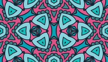 Abstract colorful doodle geometric flower seamless pattern. Floral background. Kaleidoscope mosaic, geo tile of thin line ornament. vector