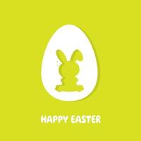 Happy Easter greeting card. Easter egg shape with bunny ears silhouette. A paper card in a craft paper cut style with egg layers and rabbit. Vector illustration.