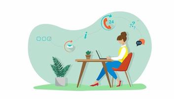 Customer support concept. Customer Service woman In Flat Design Style. Online Support And Call Center. Vector Illustration.