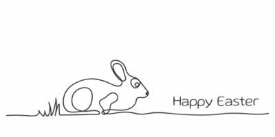 Continuous one line drawing of easter rabbit. Easter bunny in one line.Black and white vector minimalistic hand drawn illustration