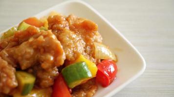 Stir fried sweet and sour sauce with pork and vegetable video