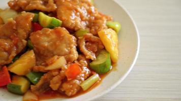 Stir fried sweet and sour sauce with pork and vegetable video