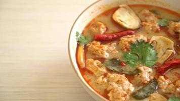 spicy boiled pork soup with mushroom - Tom Yum - Asian food style