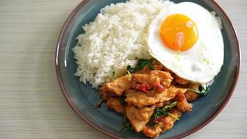 stir-fried fried fish with basil and fried egg topped on rice - Asian food style video