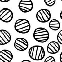 Geometrical background with striped uneven circles. Abstract round seamless pattern. Hand drawn dots pattern on white background. vector