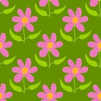 Cute cartoon polka dot flowers in flat style seamless pattern. Floral childlike style background. vector