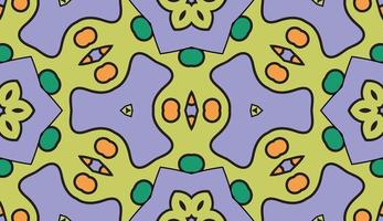 Abstract colorful doodle geometric flower seamless pattern. Floral background. Kaleidoscope mosaic, geo tile of thin line ornament. vector