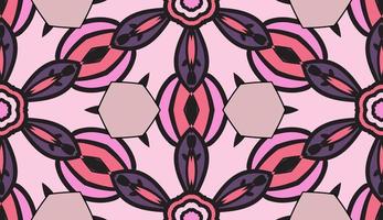 Abstract colorful doodle geometric flower seamless pattern. Floral background. Kaleidoscope mosaic, geo tile of thin line ornament. vector