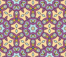 Abstract colorful doodle geometric flower seamless pattern. Floral background. Kaleidoscope mosaic, geo tile of thin line ornament. vector