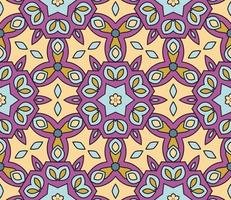 Abstract colorful doodle geometric flower seamless pattern. Floral background. Kaleidoscope mosaic, geo tile of thin line ornament. vector