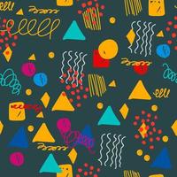 Modern hand draw colorful abstract seamless pattern with geometrical shapes. Circles, triangles, lines. vector