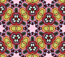 Abstract colorful doodle geometric flower seamless pattern. Floral background. Kaleidoscope mosaic, geo tile of thin line ornament. vector